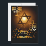 Invitation Bonne Hanoukka star de David menorah dreidel<br><div class="desc">Carte Hanoukka joyeuse conçue pour ressembler à la lumière des bougies.</div>