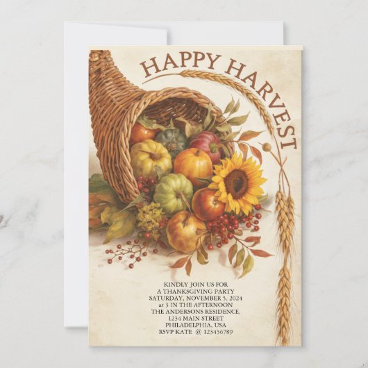 Invitation Bonne récolte Thanksgiving (Devant)