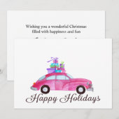 Invitation Bonnes fêtes aquarelle classique de voiture (Devant / Derrière)