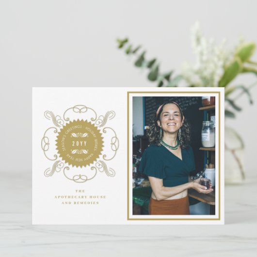 Invitation Bonnes Fêtes Classic Seal Photo Business (Debout devant)