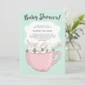 Invitation Bonnets blancs adorables dans le Baby shower Teacu (Debout devant)