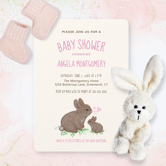 Invitation Bonnets de bois mignons avec Coeurs Baby shower fi