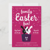 Invitation Bonnets Noirs Et Blancs Magenta Fête de Pâques (Devant)