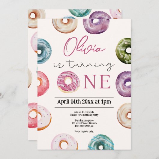 Invitation Bons mignons 1er anniversaire, Soins sucrés pour b (Devant / Derrière)