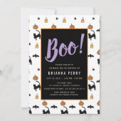 Invitation Boo ! Anniversaire blanc mignon Motif d'Halloween (Devant)