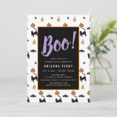 Invitation Boo ! Anniversaire blanc mignon Motif d'Halloween (Debout devant)