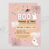 Invitation Boo Anniversaire Thème | Halloween Fall Girl Anniv (Devant / Derrière)