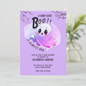 Invitation Boo Baby shower Halloween violet à thème mignon fê (Debout devant)