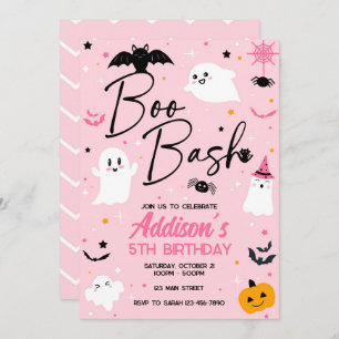 Invitation Boo Bash rose Halloween Fantôme Anniversaire Invit