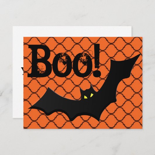 Invitation Boo ! Bat Halloween (Devant / Derrière)