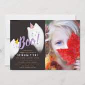 Invitation Boo ! Chat fantôme Halloween violet Photo Annivers (Devant)