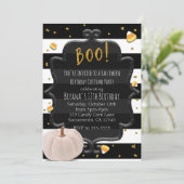Invitation BOO ! Citrouille blanc et fête d'Halloween Candy C (Debout devant)