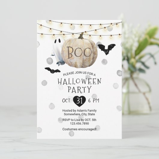 Invitation Boo Citrouille String Lumières Halloween Party (Debout devant)