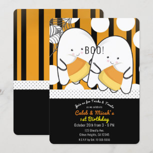 Invitation Boo Cute Ghost Twin Boys Halloween fête d'annivers