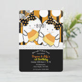 Invitation Boo Cute Ghost Twin Girls Halloween fête d'anniver (Debout devant)