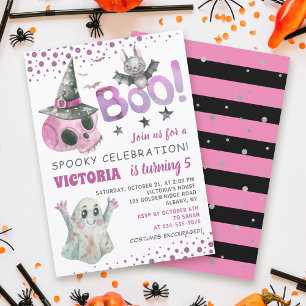 Invitation Boo Éffrayant crâne rose fille Halloween Anniversa