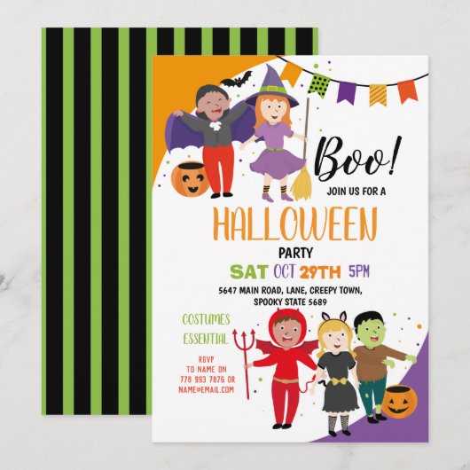 Invitation Boo Enfants Halloween Costume Fancy Robe Party (Devant / Derrière)