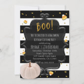 Invitation BOO ! Fête d'Halloween Citrouille blanche et maïs (Devant)