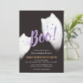 Invitation Boo ! Fête d'Halloween Ghost Cat mou violet (Debout devant)