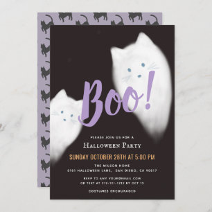 Invitation Boo ! Fête d'Halloween Ghost Cat mou violet