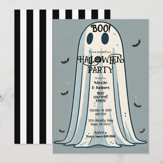 Invitation BOO ! Feuille Fantôme Vert Halloween Vintage  (Devant / Derrière)