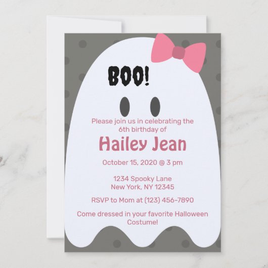 Invitation Boo ! Filles Halloween Fête d'anniversaire Invitat (Devant)