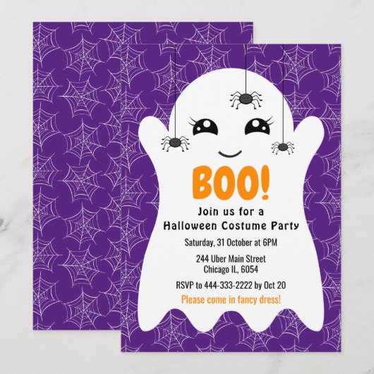 Invitation Boo Ghost Halloween Costume Party Purple (Devant / Derrière)