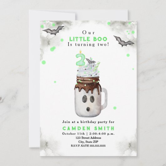 Invitation Boo Green Halloween Ghost Milkshake Anniversaire (Devant)