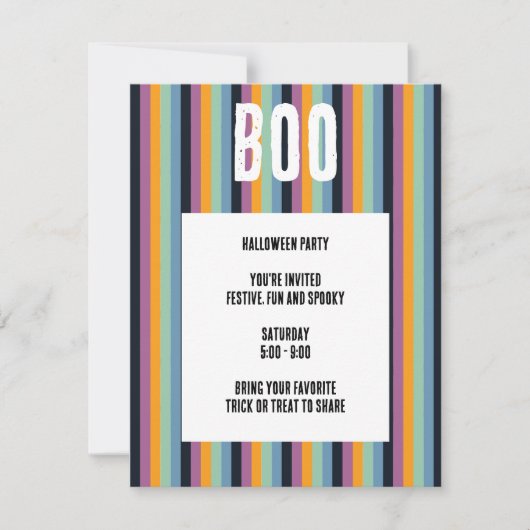 Invitation Boo ! Halloween aux bandes verticales silencieuses (Devant)