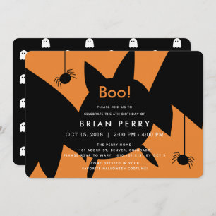 Invitation Boo ! Halloween chauve-souris et araignées Anniver