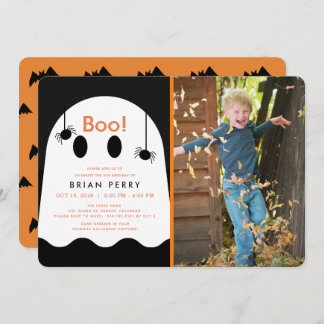 Invitation Boo ! Halloween Fantôme & Araignées Photo Annivers