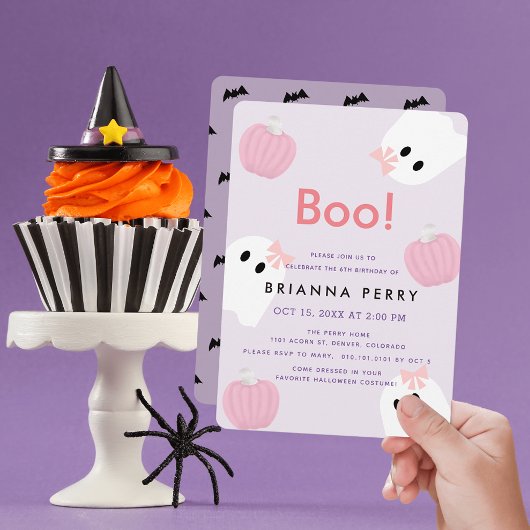 Invitation Boo ! Halloween Fille Fantôme Citrouille pourpre A