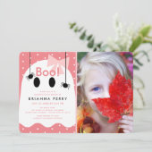 Invitation Boo ! Halloween Fille Fantôme rose photo Anniversa (Debout devant)