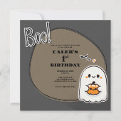 Invitation BOO ! Halloween Gray Little Ghost 1er anniversaire (Devant)