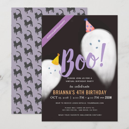 Invitation Boo Party Casquette Ghost Halloween Anniversaire v (Devant / Derrière)