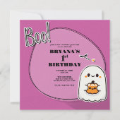 Invitation BOO ! Petit Fantôme rose Halloween 1er Anniversair (Devant)