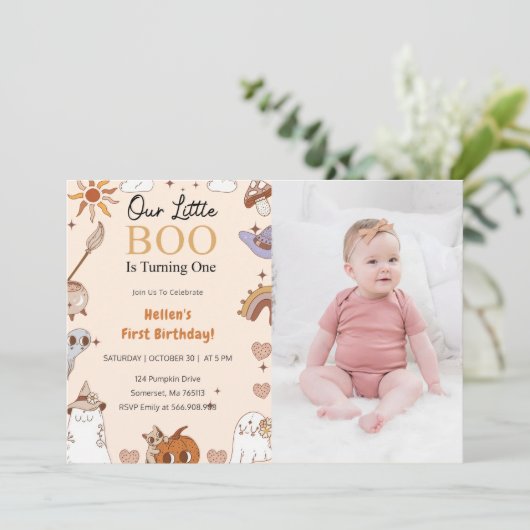 Invitation Boo Premier Anniversaire Notre Petit Boo En Tourne (Debout devant)