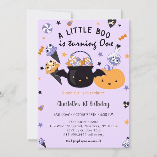 Invitation Boo Premier Anniversaire Un Petit Boo Est En Train (Devant)