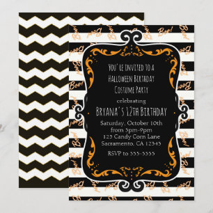 Invitation Boo rayé noir et orange Halloween capricieux