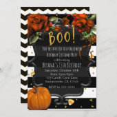 Invitation BOO ! Roses rayées noires et blanches et citrouill (Devant / Derrière)