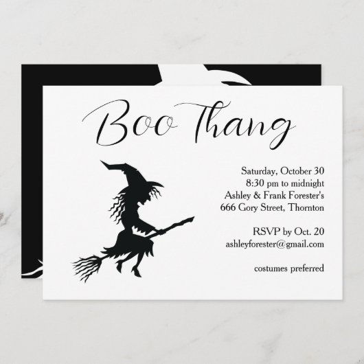 Invitation Boo Thang Volant Witch White Halloween Party (Devant / Derrière)