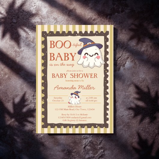 Invitation Boo-tiful ghost retro stamp Halloween baby shower