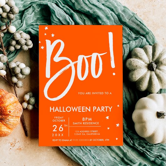 Invitation Boo typographie orange Halloween stars du parti