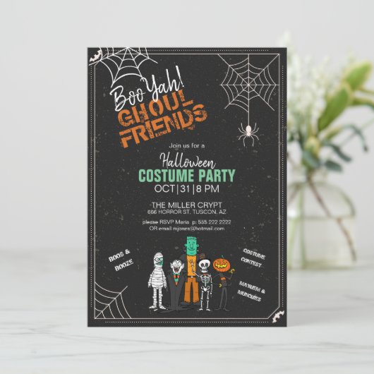 Invitation Boo Yah Ghoul Friends Halloween Monsters ID684 (Debout devant)