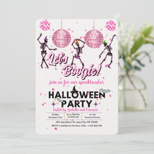 Invitation Boogie Girly Skeletons Dance Disco Halloween (Debout devant)
