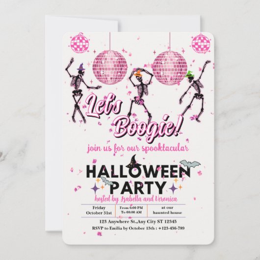 Invitation Boogie Girly Skeletons Dance Disco Halloween (Devant)