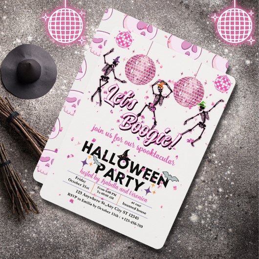 Invitation Boogie Girly Skeletons Dance Disco Halloween