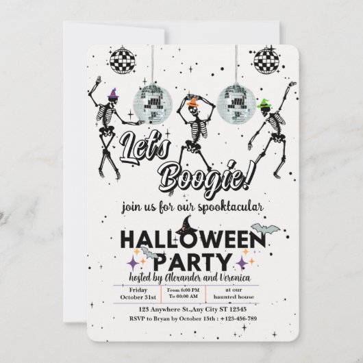 Invitation Boogie Skeletons Dance Disco Halloween Party (Devant)