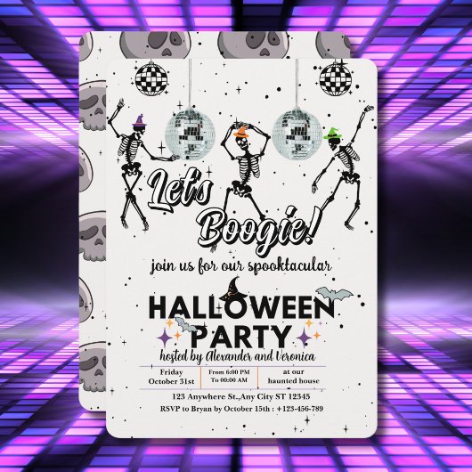Invitation Boogie Skeletons Dance Disco Halloween Party