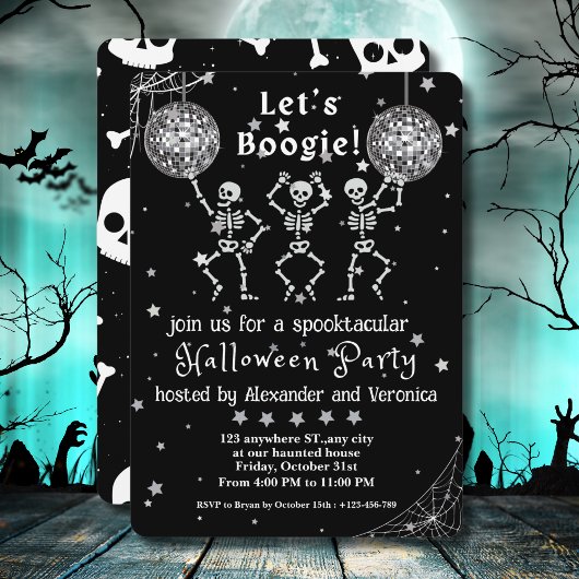 Invitation Boogie ! Skeletons de boules Disco Fête d'Hallowee